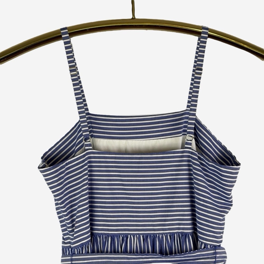 J Crew Cotton Poplin Tiered Maxi Dress Size 0 Striped Blue White Tie Waist - Picture 7 of 13